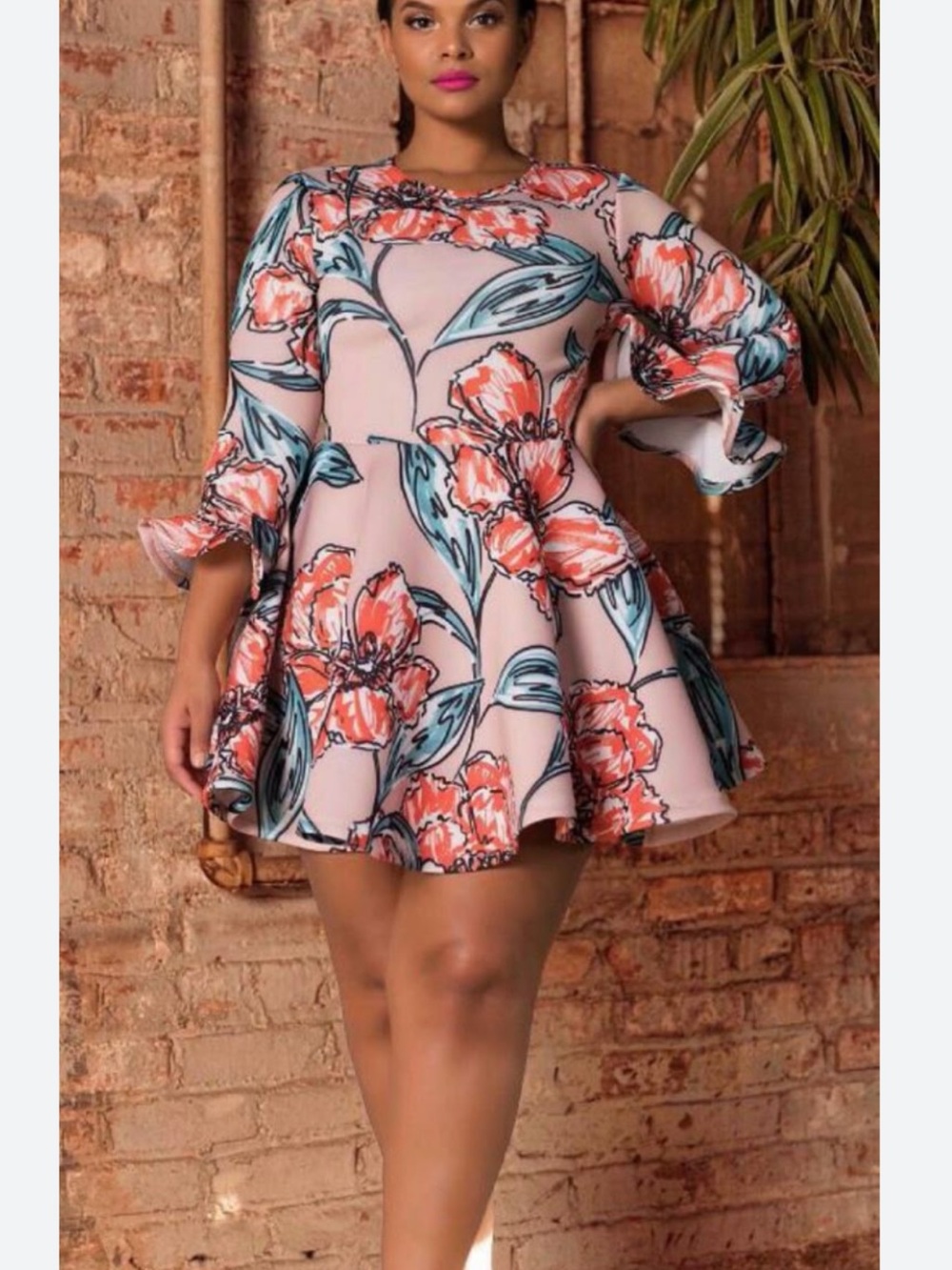 Rue 107 Pink Floral Mini Dress with Coral and Teal Accents
